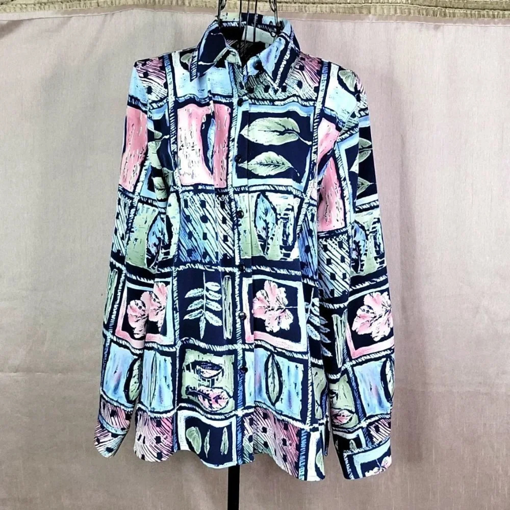 ALFRED DUNNER Leafy Floral Patchwork Style Blouse Size 8